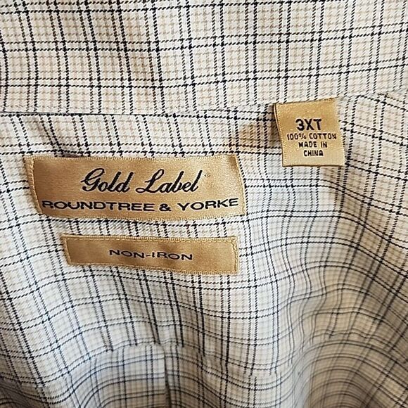 Roundtree & Yorke Longsleeve Shirt Mens 3XT Tall Gold Label Non Iron Beige Plaid - Picture 2 of 12